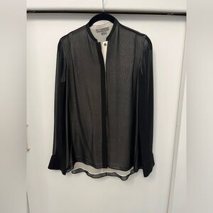 Vince Womens 100% Silk Button-Up Shirt | Black and Cream | Size 0